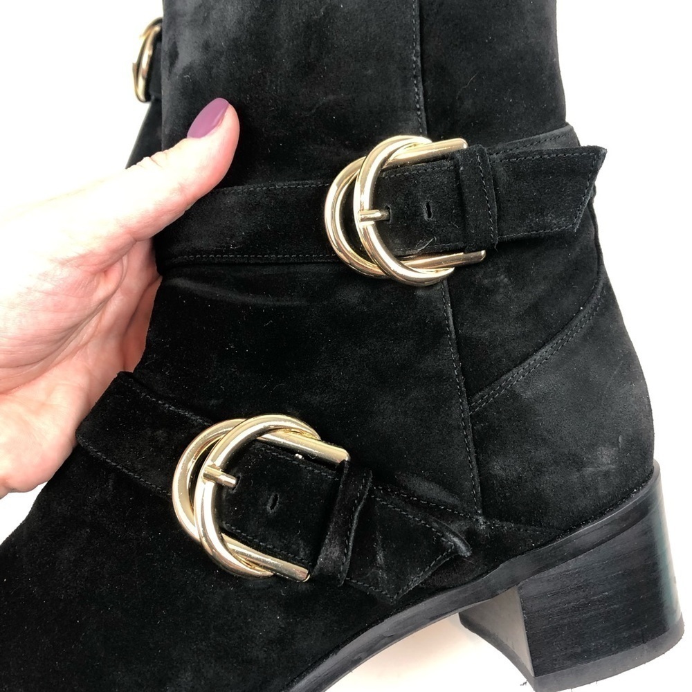 Stuart Weitzman Britain Buckle Suede Boot 9.5 blk - Picture 3 of 16